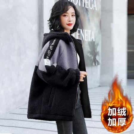 FA50909# 颗粒绒复奥粒绒冬季加绒加厚羊羔绒连帽外套卫衣 服裝批發女裝批發服飾貨源