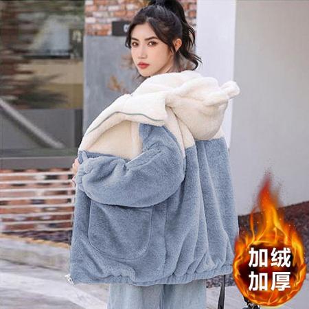 FA50910# 颗粒绒复奥粒绒冬季加绒加厚羊羔绒连帽外套卫衣 服裝批發女裝批發服飾貨源