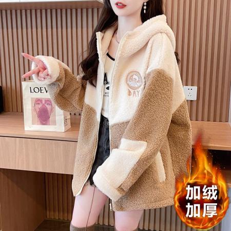 FA50911# 颗粒绒复奥粒绒冬季加绒加厚羊羔绒连帽外套卫衣 服裝批發女裝批發服飾貨源