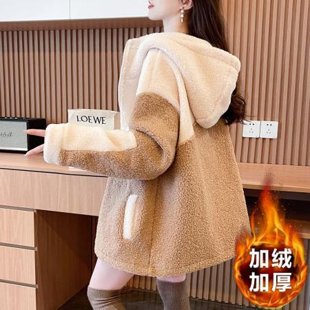FA50911# 颗粒绒复奥粒绒冬季加绒加厚羊羔绒连帽外套卫衣 服裝批發女裝批發服飾貨源