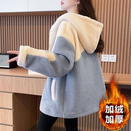 FA50911# 颗粒绒复奥粒绒冬季加绒加厚羊羔绒连帽外套卫衣 服裝批發女裝批發服飾貨源