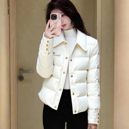 FA50914# 版型巨好看的小香风韩系白色夹棉羽绒棉服厚外套女装冬显瘦不臃肿 服裝批發女裝批發服飾貨源