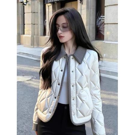 FA50916# 白色撞色外套新款冬季高端时髦洋气设计感夹棉加厚小香风棉衣 服裝批發女裝批發服飾貨源