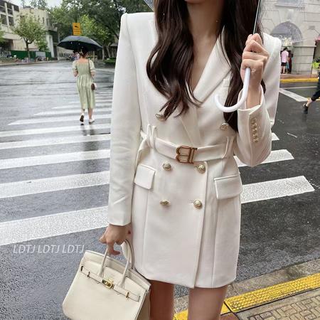 FA50917# 西装裙女秋冬新款金属双排扣气质收腰西服外套 服裝批發女裝批發服飾貨源