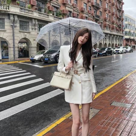 FA50917# 西装裙女秋冬新款金属双排扣气质收腰西服外套 服裝批發女裝批發服飾貨源