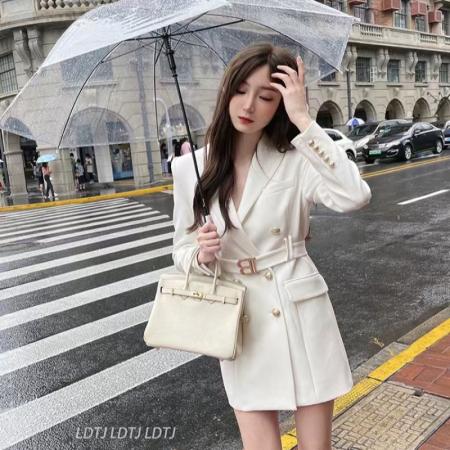 FA50917# 西装裙女秋冬新款金属双排扣气质收腰西服外套 服裝批發女裝批發服飾貨源