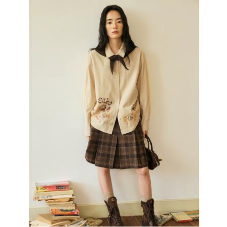 FA50918# 韩国chic美式复古小狗印花衬衫女春秋新款休闲宽松衬衣薄外套潮 服裝批發女裝批發服飾貨源