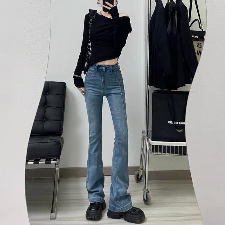 FA50919# 复古微喇叭牛仔裤女春季新款高腰设计感显瘦马蹄裤子潮ins 服裝批發女裝批發服飾貨源