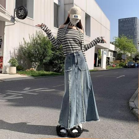 FA50921# 牛仔裙女鱼尾裙半身裙春秋新款高腰显瘦大码包臀裙长裙秋季潮 服裝批發女裝批發服飾貨源