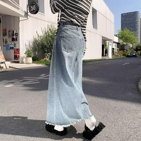 FA50921# 牛仔裙女鱼尾裙半身裙春秋新款高腰显瘦大码包臀裙长裙秋季潮 服裝批發女裝批發服飾貨源