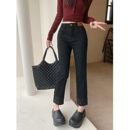 FA50924# 小众设计感高腰弹力直筒法棍牛仔裤女春秋季显瘦小个子九分烟管裤 服裝批發女裝批發服飾貨源