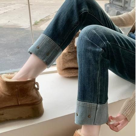 FA50924# 小众设计感高腰弹力直筒法棍牛仔裤女春秋季显瘦小个子九分烟管裤 服裝批發女裝批發服飾貨源