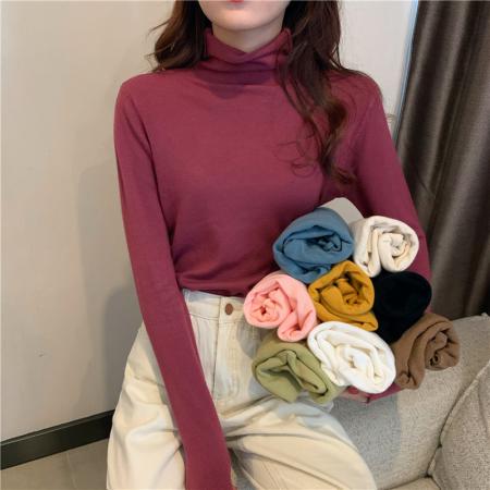 FA50931# 秋冬卷边堆堆领针织衫纯色百搭洋气打底衫 服裝批發女裝批發服飾貨源