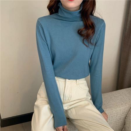 FA50931# 秋冬卷边堆堆领针织衫纯色百搭洋气打底衫 服裝批發女裝批發服飾貨源