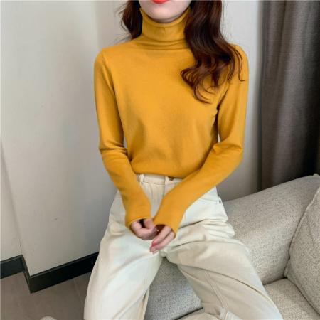 FA50931# 秋冬卷边堆堆领针织衫纯色百搭洋气打底衫 服裝批發女裝批發服飾貨源