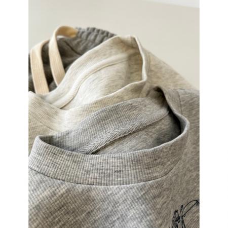 FA50941# 洋气白花灰色短款小个子卫衣女美式宽松圆领印花春秋休闲百搭上衣 服裝批發女裝批發服飾貨源