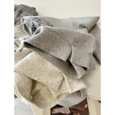 FA50941# 洋气白花灰色短款小个子卫衣女美式宽松圆领印花春秋休闲百搭上衣 服裝批發女裝批發服飾貨源