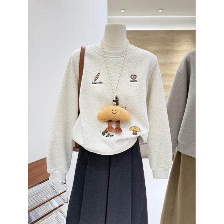 FA50942# 华棉VCV复合超柔大码300秋冬精致刺绣宽松加绒加厚保暖圆领卫衣女 服裝批發女裝批發服飾貨源