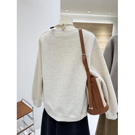 FA50942# 华棉VCV复合超柔大码300秋冬精致刺绣宽松加绒加厚保暖圆领卫衣女 服裝批發女裝批發服飾貨源