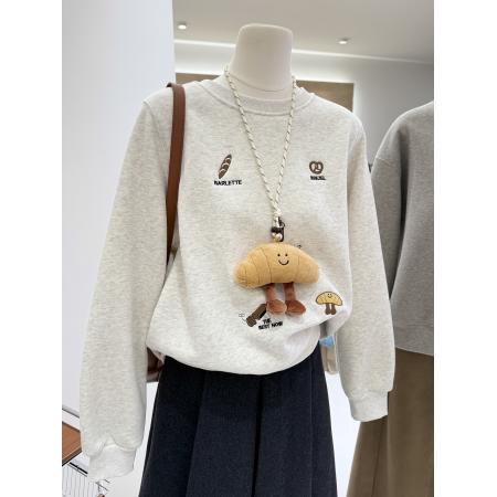 FA50942# 华棉VCV复合超柔大码300秋冬精致刺绣宽松加绒加厚保暖圆领卫衣女 服裝批發女裝批發服飾貨源