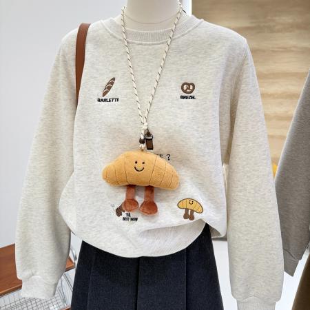 FA50942# 华棉VCV复合超柔大码300秋冬精致刺绣宽松加绒加厚保暖圆领卫衣女 服裝批發女裝批發服飾貨源