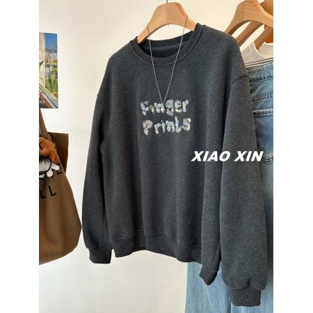 FA50943# 华棉复合超柔大码300斤彩色字母刺绣加绒圆领卫衣女宽松保暖上衣 服裝批發女裝批發服飾貨源