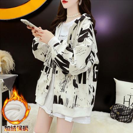 FA50944# 加厚一体绒秋冬新款加绒加厚卫衣女大码开衫外套潮 服裝批發女裝批發服飾貨源