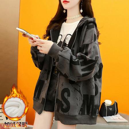 FA50944# 加厚一体绒秋冬新款加绒加厚卫衣女大码开衫外套潮 服裝批發女裝批發服飾貨源