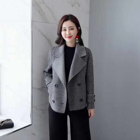 FA50948# 短款小香风格子外套女秋冬款韩版时尚高端气质百搭毛呢大衣 服裝批發女裝批發服飾貨源