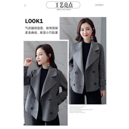 FA50948# 短款小香风格子外套女秋冬款韩版时尚高端气质百搭毛呢大衣 服裝批發女裝批發服飾貨源