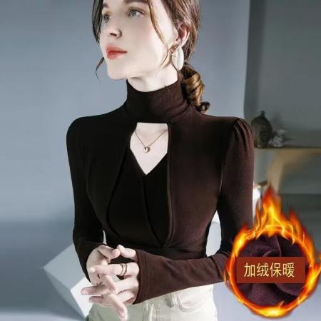 FA50949# 设计感别致镂空上衣春秋新款时尚小高领打底衫洋气内搭长袖 服裝批發女裝批發服飾貨源