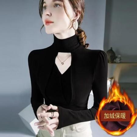 FA50949# 设计感别致镂空上衣春秋新款时尚小高领打底衫洋气内搭长袖 服裝批發女裝批發服飾貨源