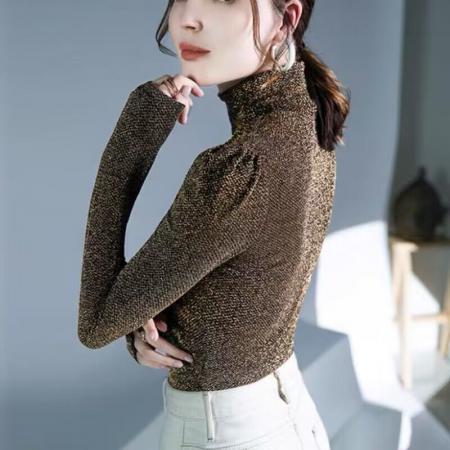 FA50953# 欧洲站挂脖打底衫女内搭新款亮丝洋气小衫秋冬气质别致上衣 服裝批發女裝批發服飾貨源