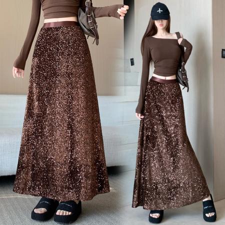 FA50964# 高级感亮片鱼尾半身裙女秋冬新款高腰显瘦百搭气质包臀a字大摆裙 服裝批發女裝批發服飾貨源