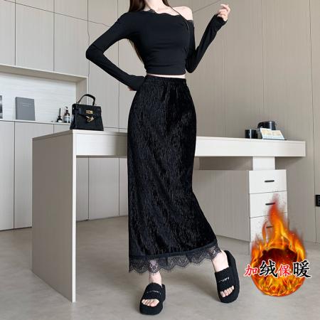 FA50969# 冬季新款韩版加绒压皱直筒裙时尚气质高级感休闲裙子 服裝批發女裝批發服飾貨源