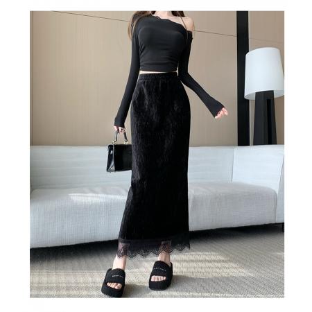 FA50969# 冬季新款韩版加绒压皱直筒裙时尚气质高级感休闲裙子 服裝批發女裝批發服飾貨源