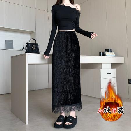 FA50969# 冬季新款韩版加绒压皱直筒裙时尚气质高级感休闲裙子 服裝批發女裝批發服飾貨源