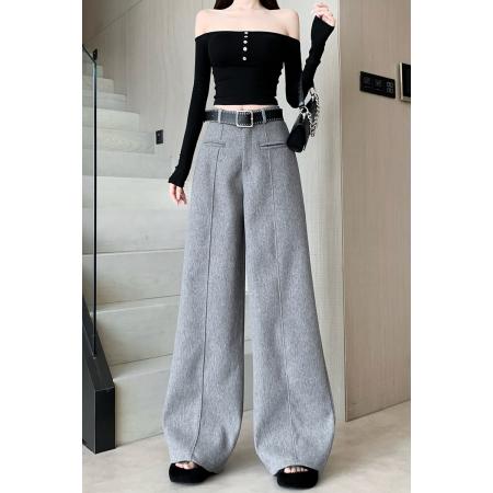 FA50970# 秋冬新款高级感毛呢西装长裤女高腰宽松显瘦阔腿裤子 服裝批發女裝批發服飾貨源