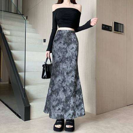 FA50971# 复古高级感时髦蕾丝绣丝绒半身裙女新款高腰显瘦包臀鱼尾长裙 服裝批發女裝批發服飾貨源