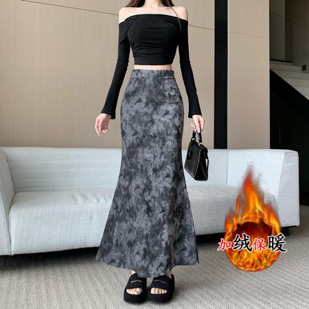 FA50971# 复古高级感时髦蕾丝绣丝绒半身裙女新款高腰显瘦包臀鱼尾长裙 服裝批發女裝批發服飾貨源