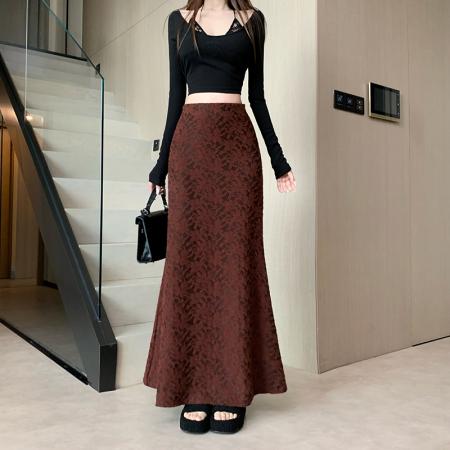 FA50973# 高级感雪呢尔蕾丝鱼尾半身裙休闲秋冬新款高腰显瘦气质A字包臀裙 服裝批發女裝批發服飾貨源