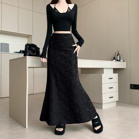 FA50973# 高级感雪呢尔蕾丝鱼尾半身裙休闲秋冬新款高腰显瘦气质A字包臀裙 服裝批發女裝批發服飾貨源