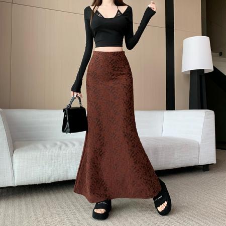 FA50973# 高级感雪呢尔蕾丝鱼尾半身裙休闲秋冬新款高腰显瘦气质A字包臀裙 服裝批發女裝批發服飾貨源