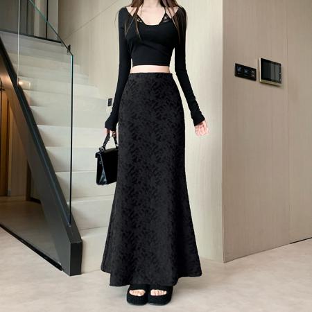FA50973# 高级感雪呢尔蕾丝鱼尾半身裙休闲秋冬新款高腰显瘦气质A字包臀裙 服裝批發女裝批發服飾貨源