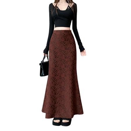 FA50973# 高级感雪呢尔蕾丝鱼尾半身裙休闲秋冬新款高腰显瘦气质A字包臀裙 服裝批發女裝批發服飾貨源