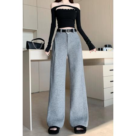 FA50975# 流行爆款羊毛呢弯刀裤女秋冬新款高腰宽松加绒休闲阔腿糯米裤 服裝批發女裝批發服飾貨源