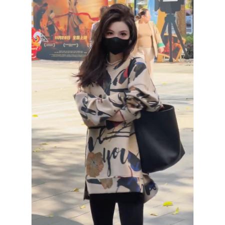 FA50977# 秋冬季时尚休闲气质爆款印花圆领卫衣 服裝批發女裝批發服飾貨源