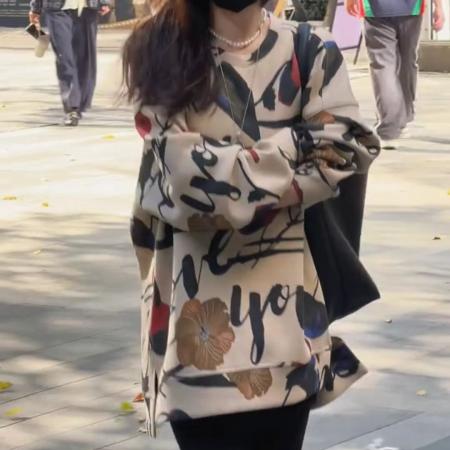 FA50977# 秋冬季时尚休闲气质爆款印花圆领卫衣 服裝批發女裝批發服飾貨源