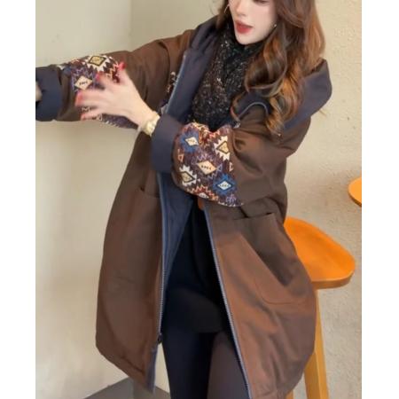 FA50978# 冬季时尚气质宽松拼接连帽女款棉服外套 服裝批發女裝批發服飾貨源