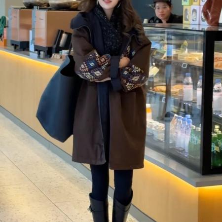 FA50978# 冬季时尚气质宽松拼接连帽女款棉服外套 服裝批發女裝批發服飾貨源